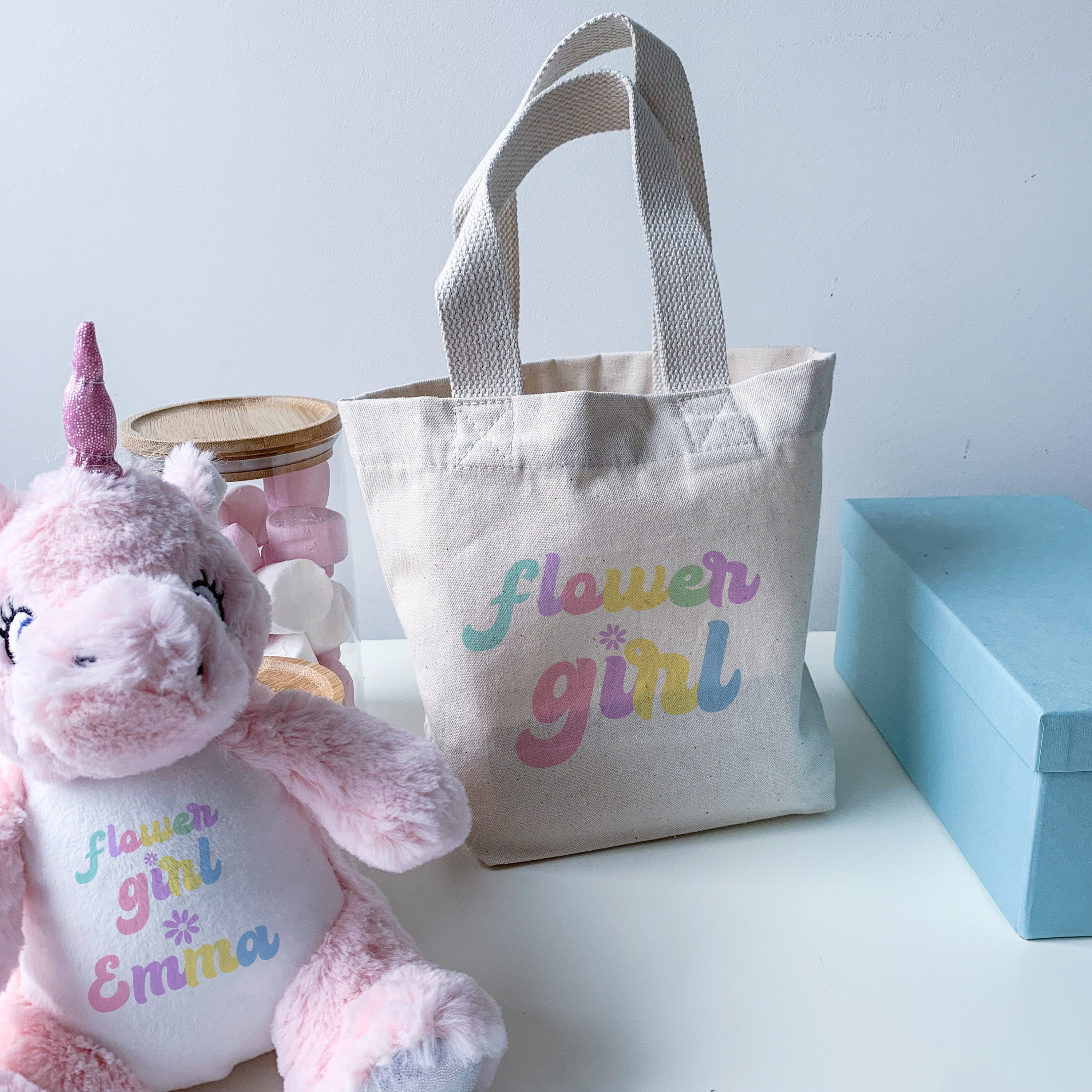 Personalised Flower Girl Soft Toy, Cute Flower Girl Wedding Keepsake, Teddy Plush, Pink Unicorn
