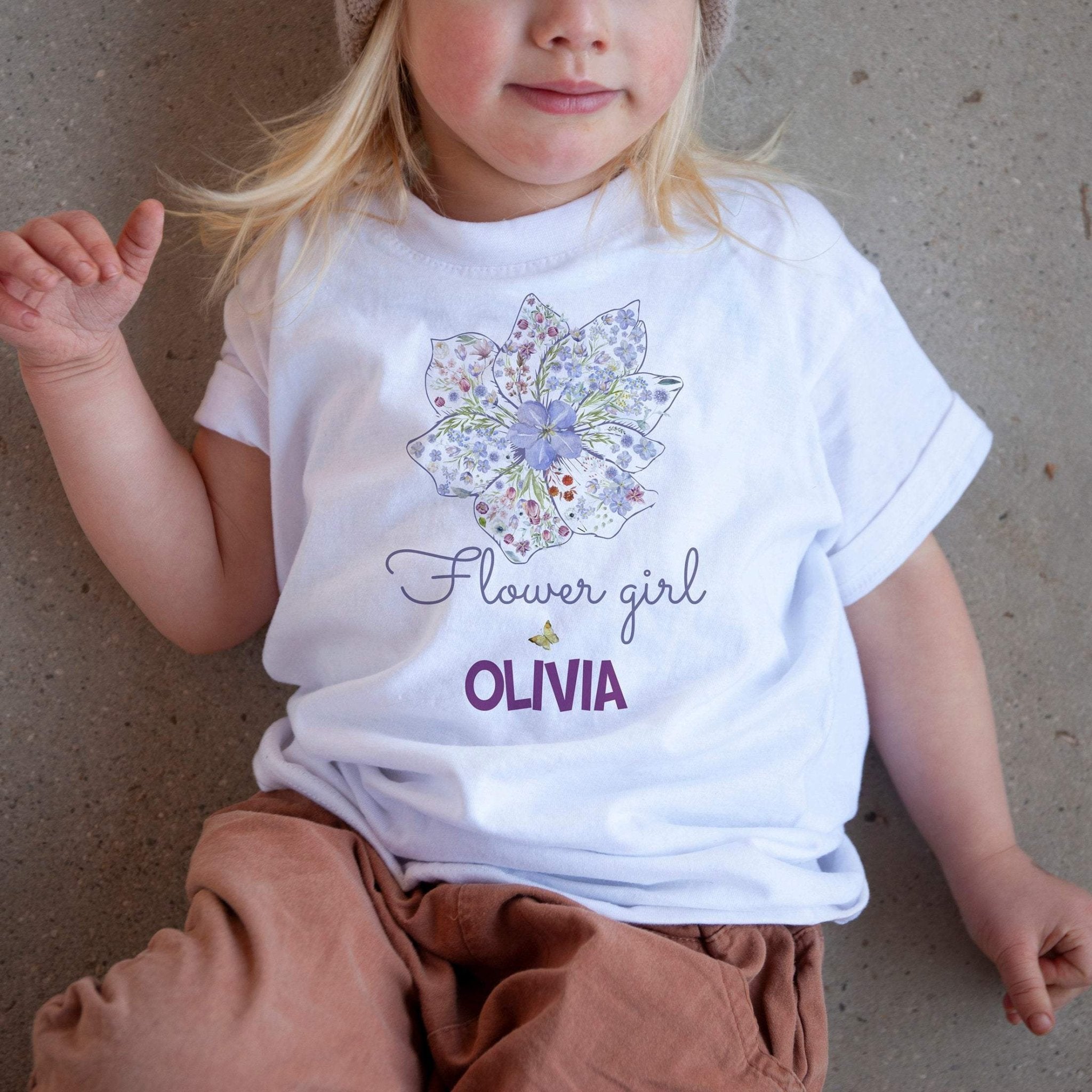 Personalised flower girl t-shirt, Flower girl outfit, Floral Wreath Tee, Wedding gift for kids