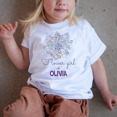 Personalised flower girl t-shirt, Flower girl outfit, Floral Wreath Tee, Wedding gift for kids