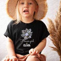 Personalised flower girl t-shirt, Flower girl outfit, Floral Wreath Tee, Wedding gift for kids