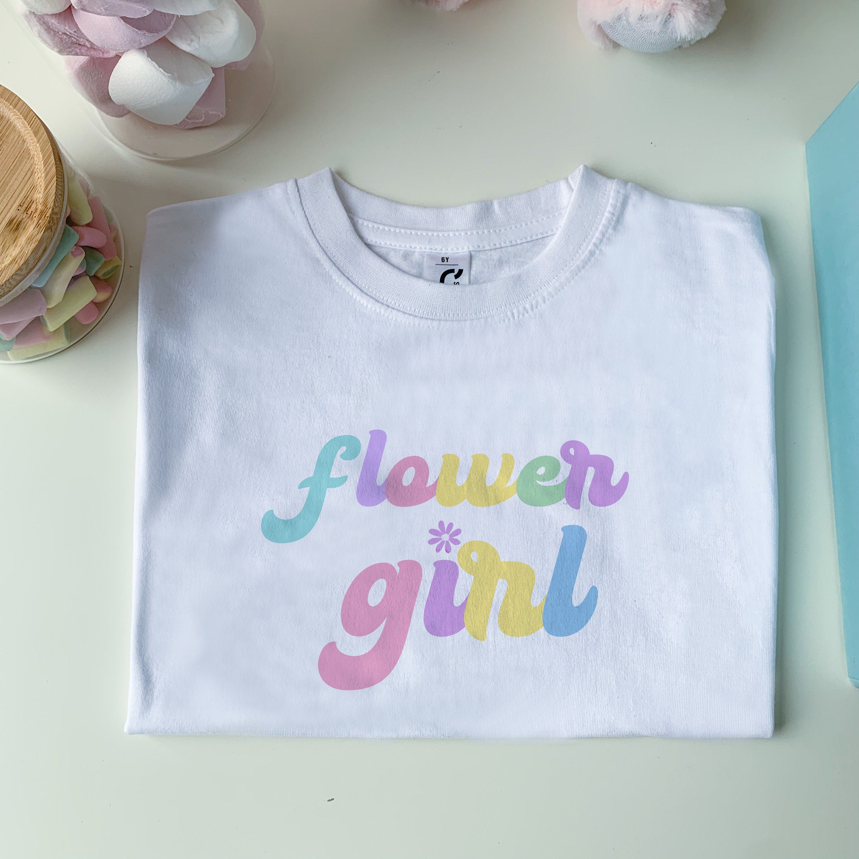 Personalised Flower Girl T-Shirt, Wedding Gift For Kids, Unicorn Colours Flower Girl Cute Present Ideas