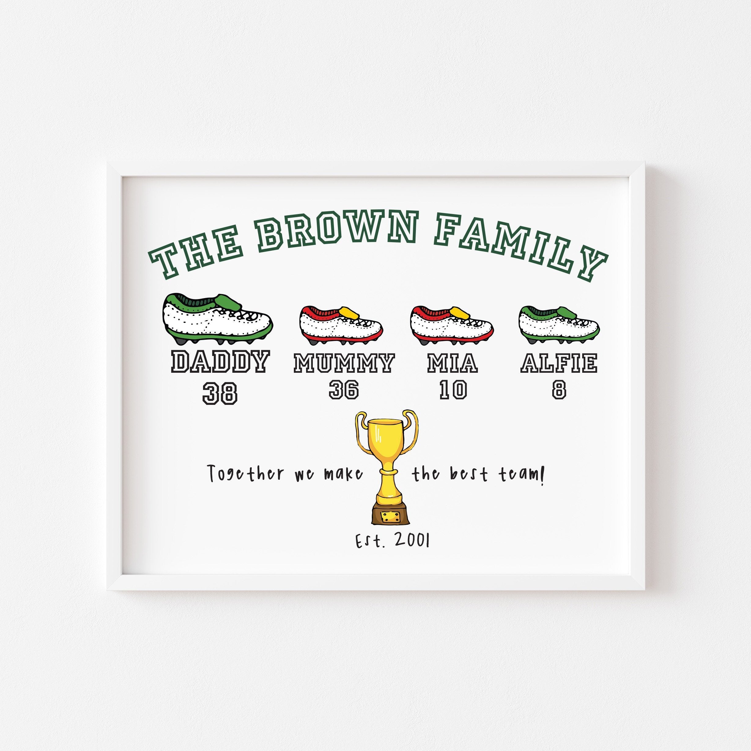 Personalised football team family poster,Daddy's dream team,First Father's day gift