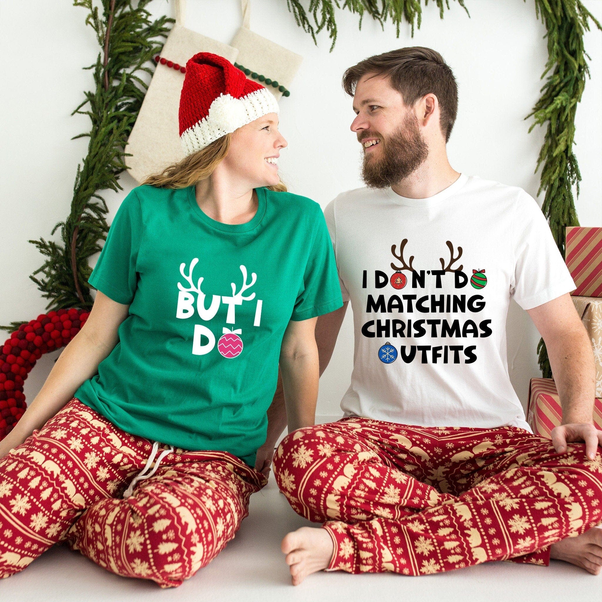 Personalised Funny Christmas T-Shirt For Couple, Set For Two, Newlywed Husband Wife
