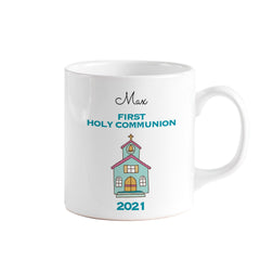 Personalised girls and boys first Holy Communion mug, Church design religious gift for her or him