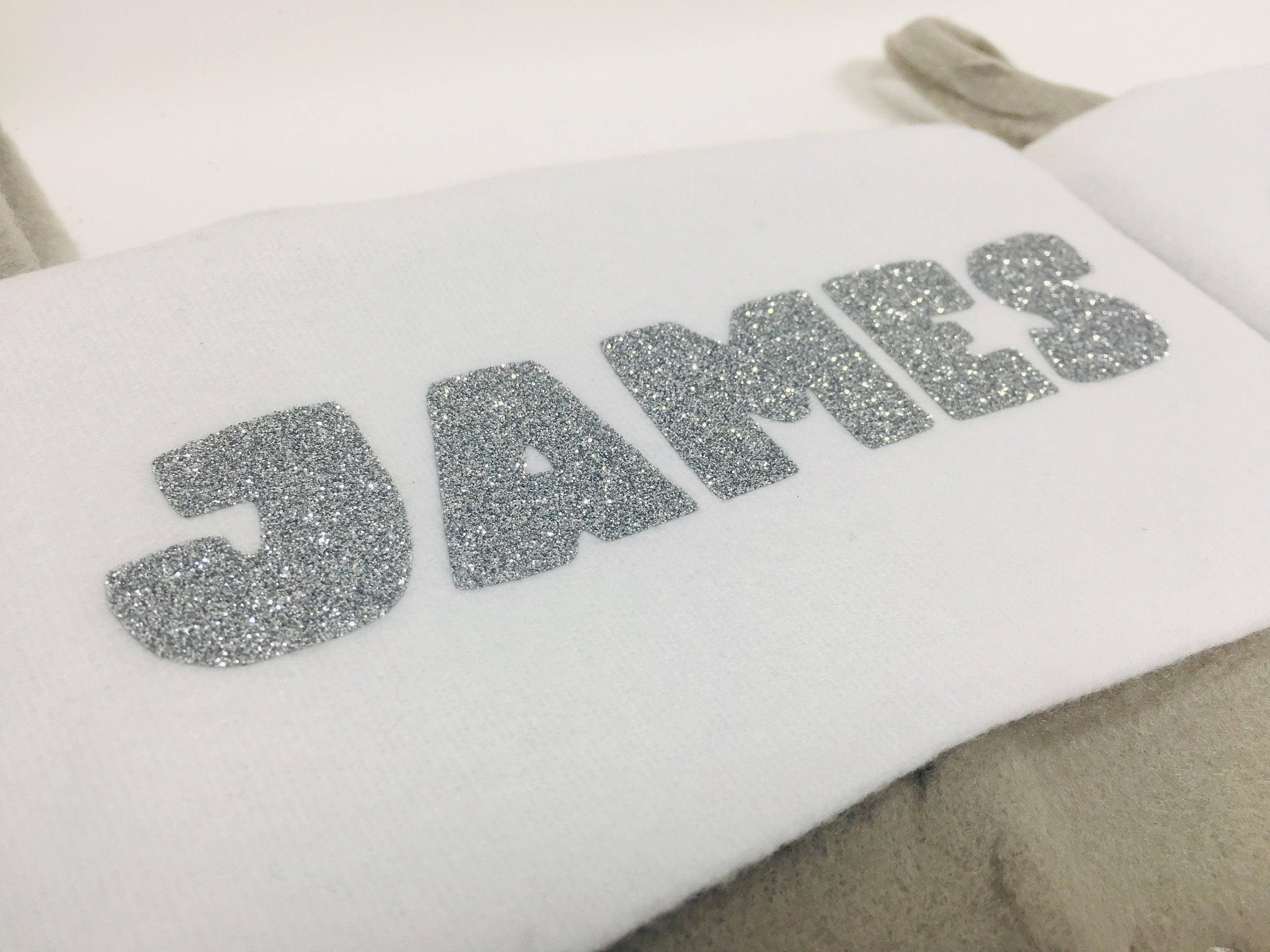 Personalised Glitter Christmas Stockings in with Snowman