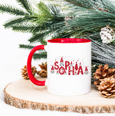 Personalised Gnome Christmas name mug with Red Inner & Handle, Gift for him or her