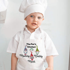 Personalised gnomes Matching family aprons with names, Mum, dad, son and daughter aprons
