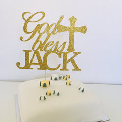 Personalised God Bless Cake Topper With Name, Baptism, Communion Cake Topper