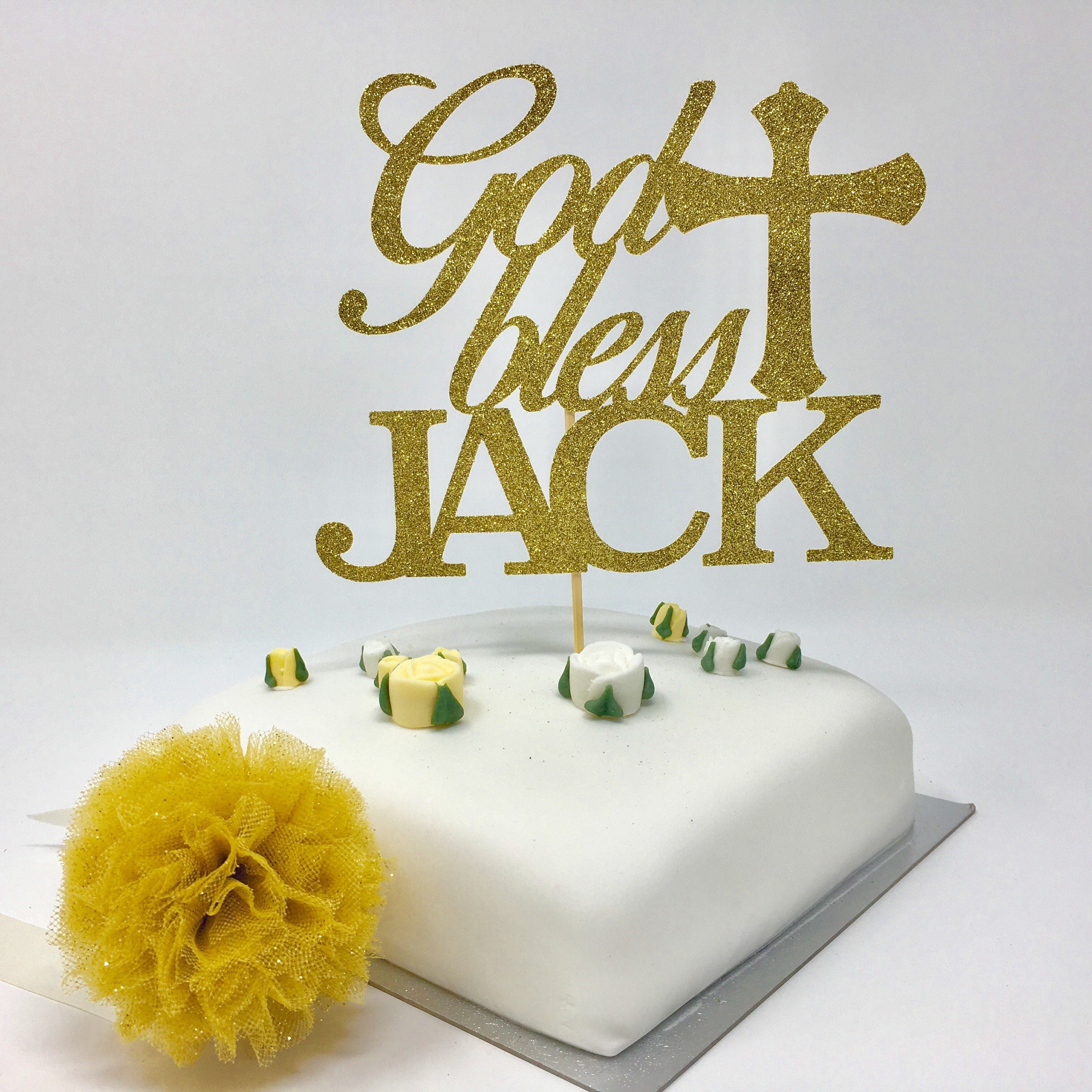 Personalised God Bless Cake Topper With Name, Baptism, Communion Cake Topper