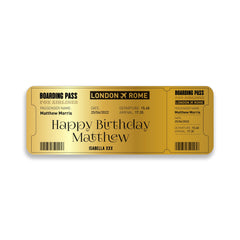 Personalised Gold Metal Boarding Pass, Gift for Her Him, Birthday Travel Voucher