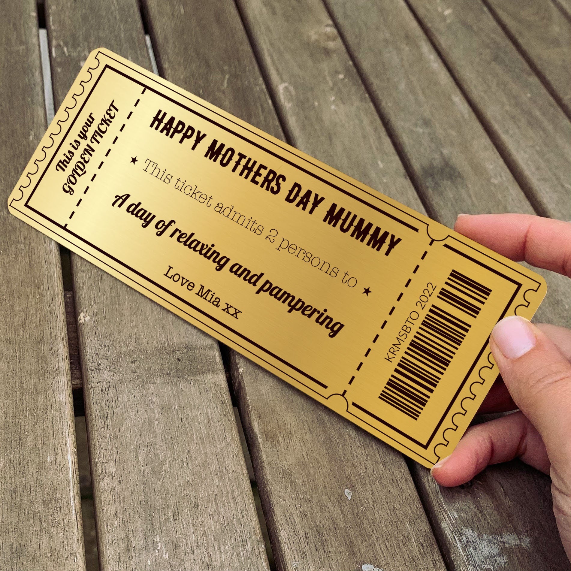 Personalised Golden Ticket, Gold Metal Card, Valentine'S Mother'S Father'S Day Birthday Gift Voucher