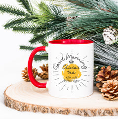 Personalised good morning mug with Red Inner & Handle, Christmas Gift for her or him