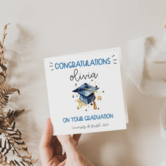 Personalised Graduation Card with Envelope, With Name and University, Congratulations Cap Greeting Card, Student