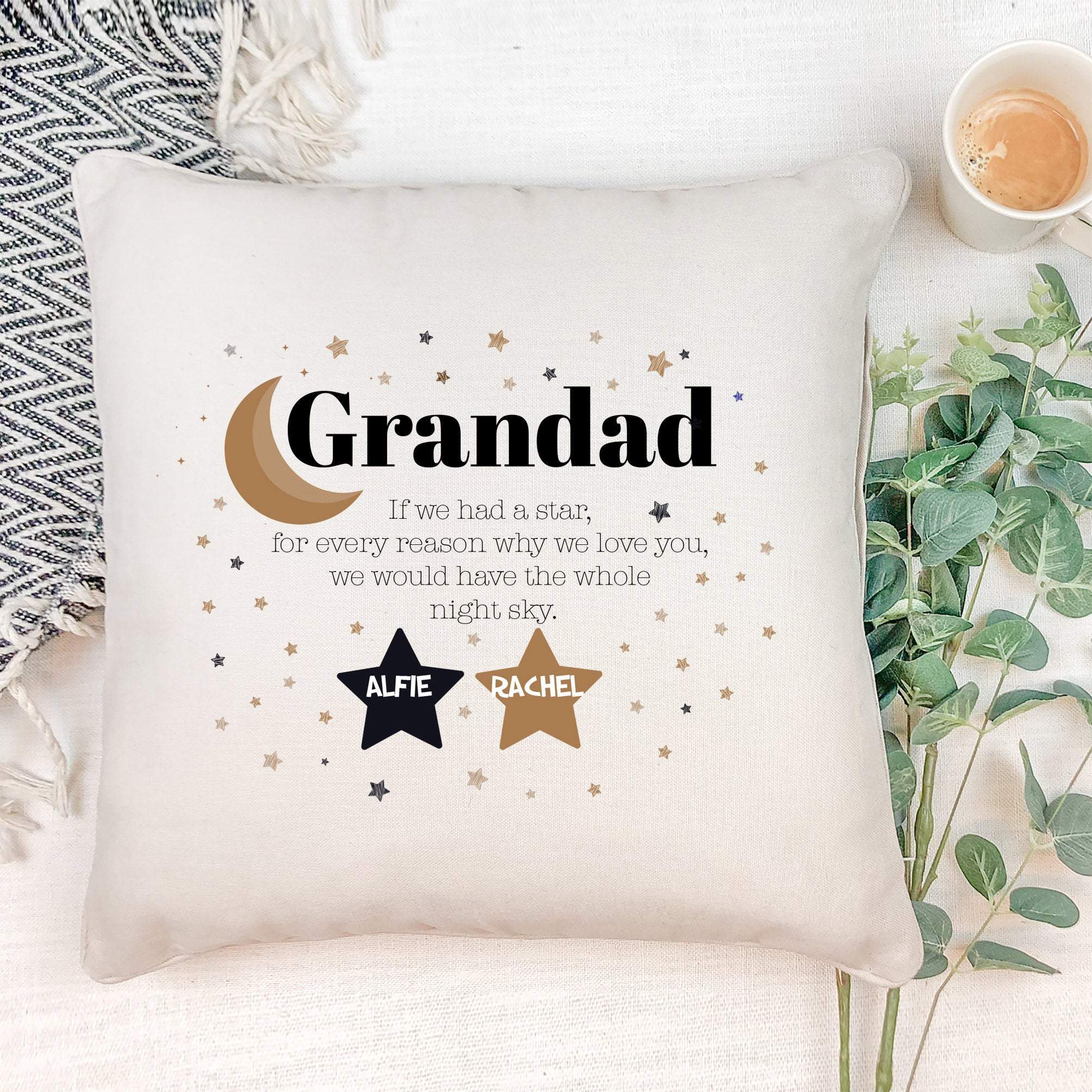Personalised grandad cushion with grandchildren names, Little stars, Cute Personalised Father's Day Gift for grandpa