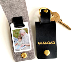 Personalised Grandad Photo Keyring, Leather Photo Keychain, Father's Day gift for him