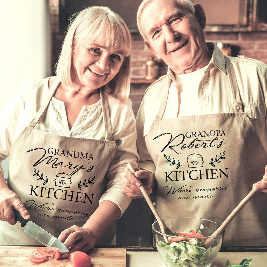 Personalised grandma and grandad's kitchen aprons, Where memories are made, SET OF 2