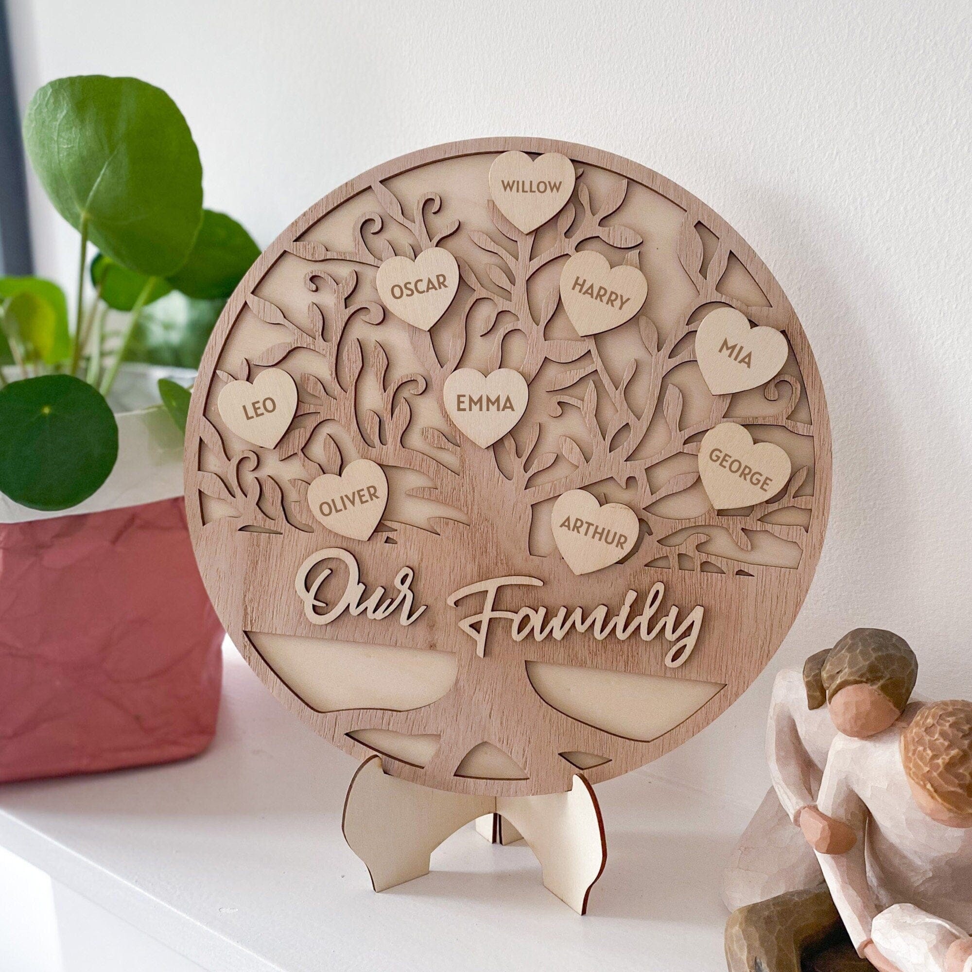 Personalised Handmade Wooden Family Tree, Christmas Décor, Gift For Granparents