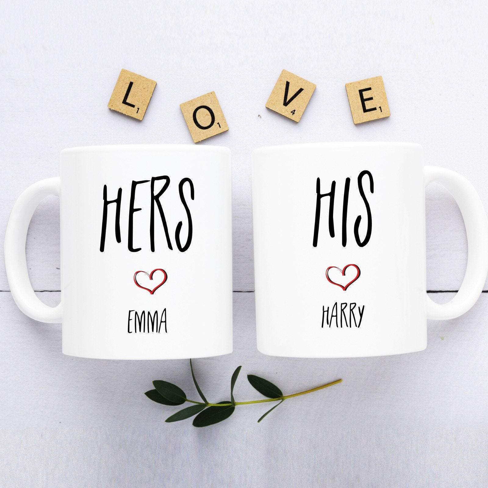 Personalised hers his mug couple names Valentines Day couples