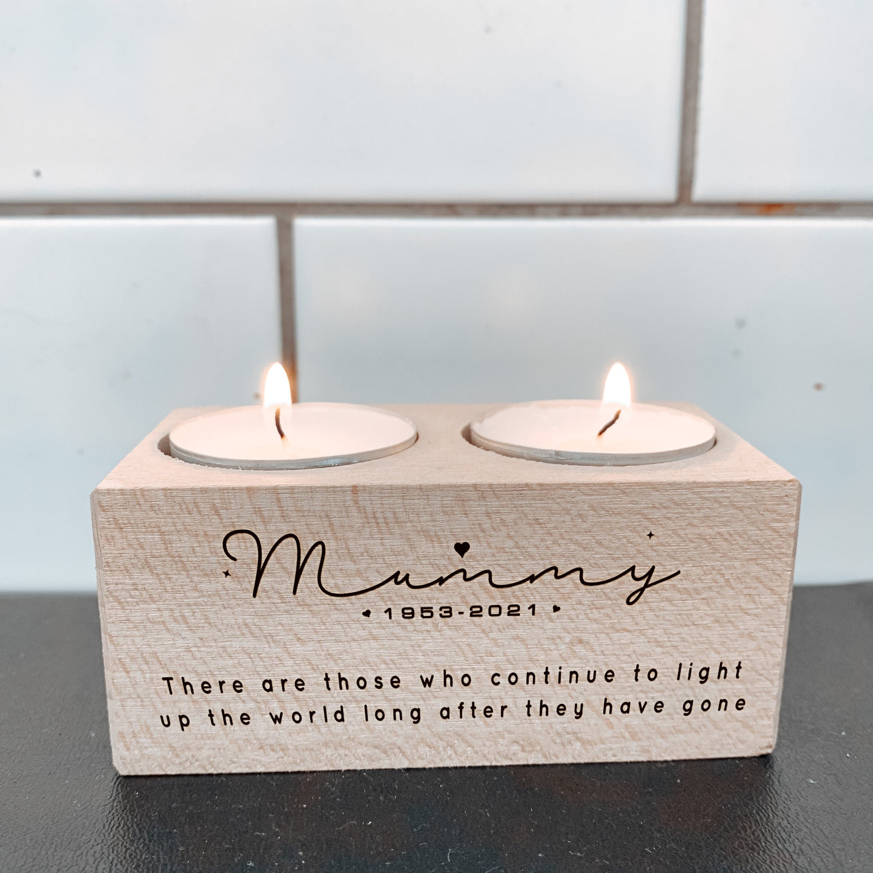 Personalised In Loving Memory Tealight Holder, Wooden engraved, Condolence Candle Remembrance