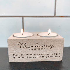 Personalised In Loving Memory Tealight Holder, Wooden engraved, Condolence Candle Remembrance