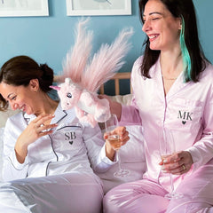 Personalised Initials Super Soft Satin Pyjamas, Long Sleeve Long Pants, Bridesmaid Gift