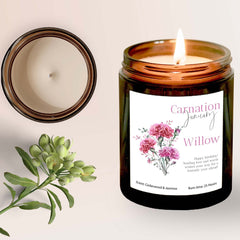 Personalised January Birth Flower Gift Candle with your message, Birthday Gift for Her