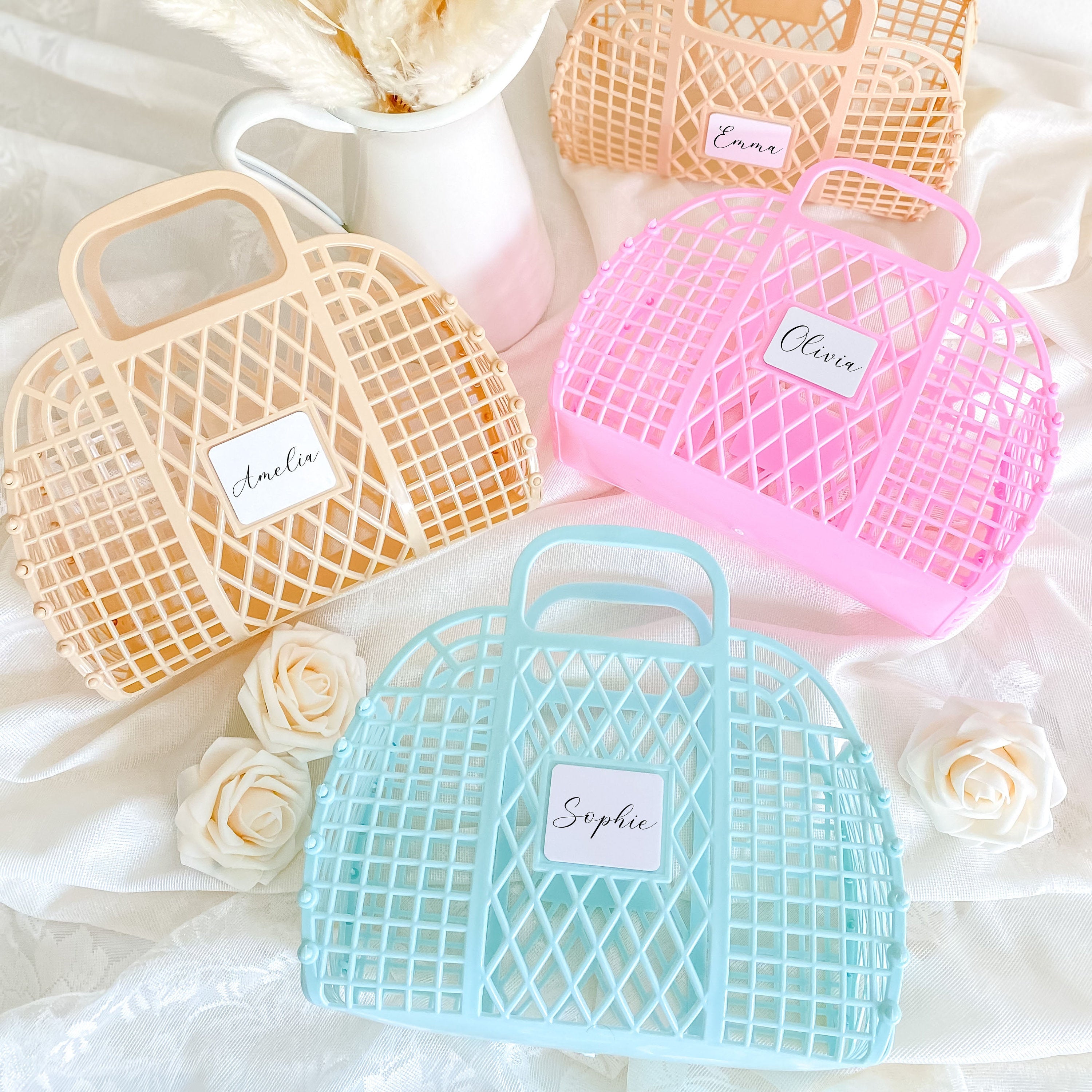 Personalised Jelly Bag With Name, Bridesmaid Gift For Her, Bachelorette Birthday Wedding Party Favor Bags, Small Beach Bag Tote