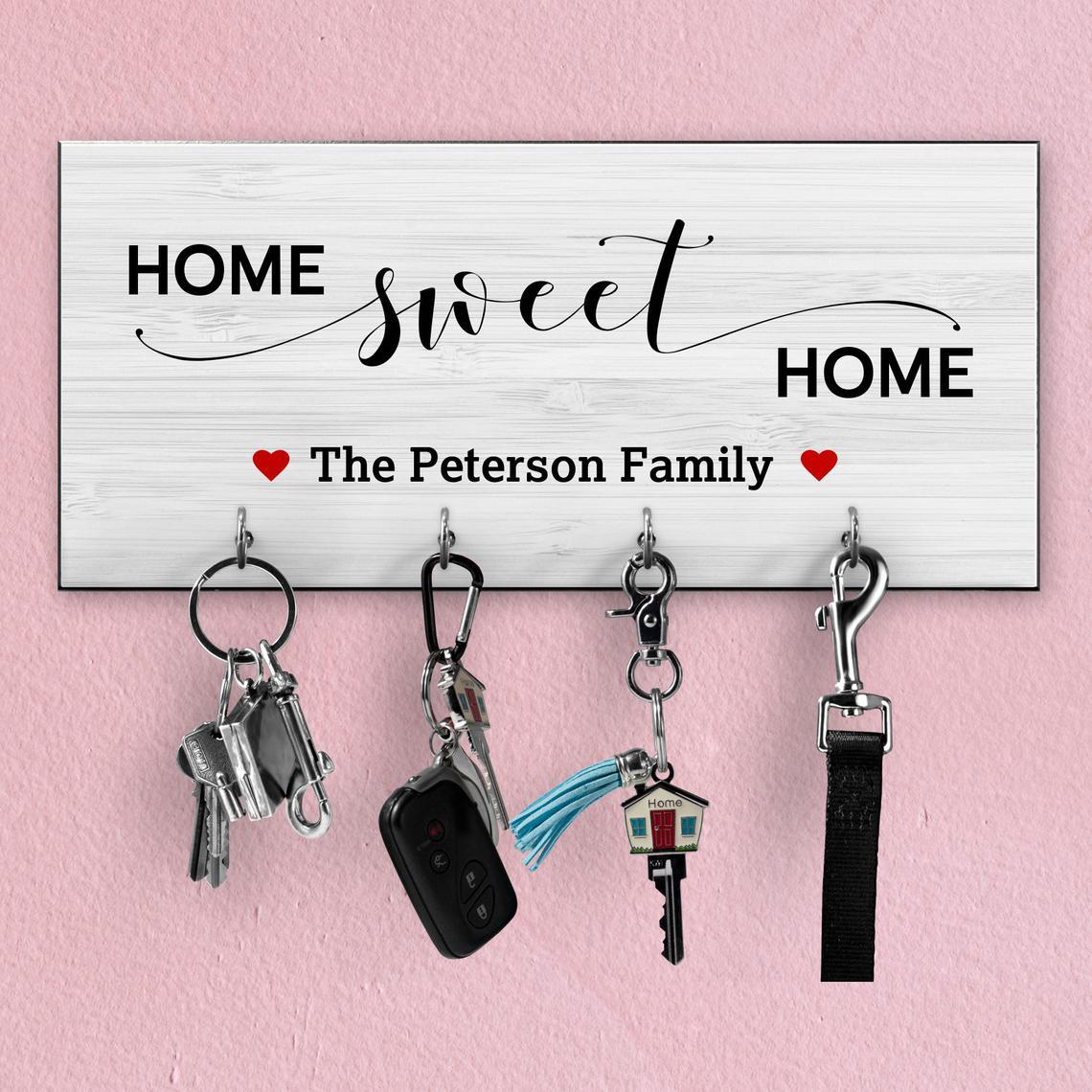 Personalised key ring holder for wall, Personalized housewarming gift