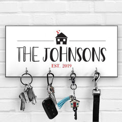 Personalised key ring holder for wall, Valentine's Day gift, Key hanger with the family name