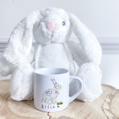 Personalised Kids Bunny Mug with name, Floral First Easter Bunny Mug, Gift For Toddler Children