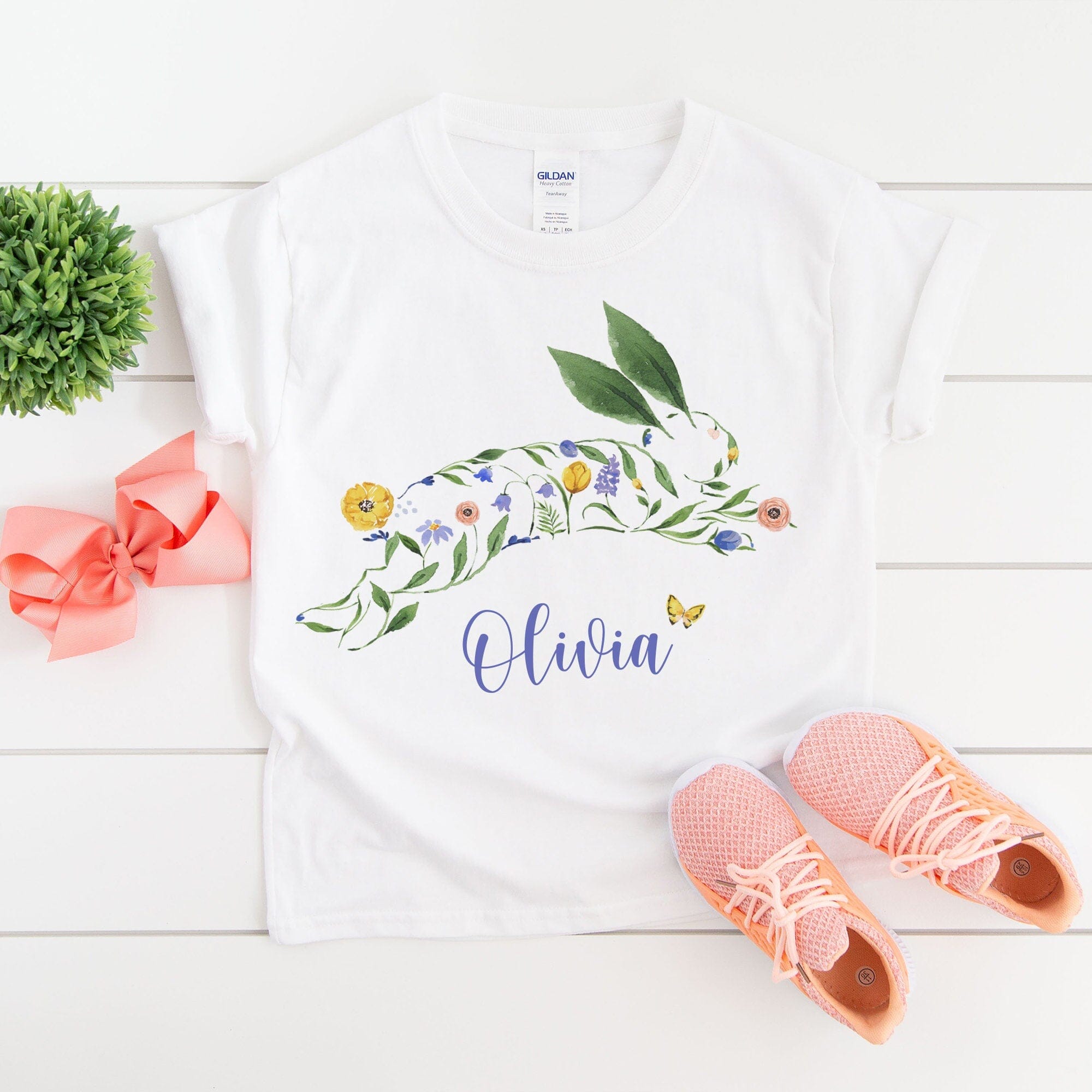 Personalised kids Easter bunny T-Shirt with name, Easter gift for boy girl, Bunny Childrens tshirt
