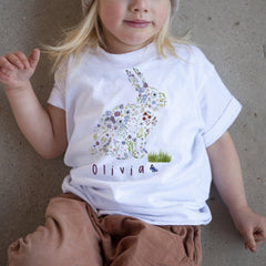 Personalised Kids Easter T-Shirt, flower bunny design for boys or girls, Childrens tshirt Bunny Tshirt, Easter Gift