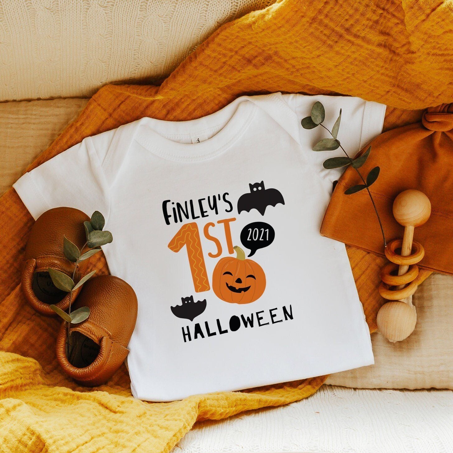 Personalised kids first Halloween T-Shirt with name, Boy or girl 1st Halloween shirt, Pumpkin costume