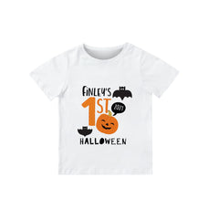 Personalised kids first Halloween T-Shirt with name, Boy or girl 1st Halloween shirt, Pumpkin costume