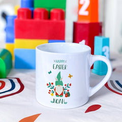 Personalised Kids Gnome Mug with name, 6oz Cute Floral First Easter Mug, Christmas Birthday Gift For Children's