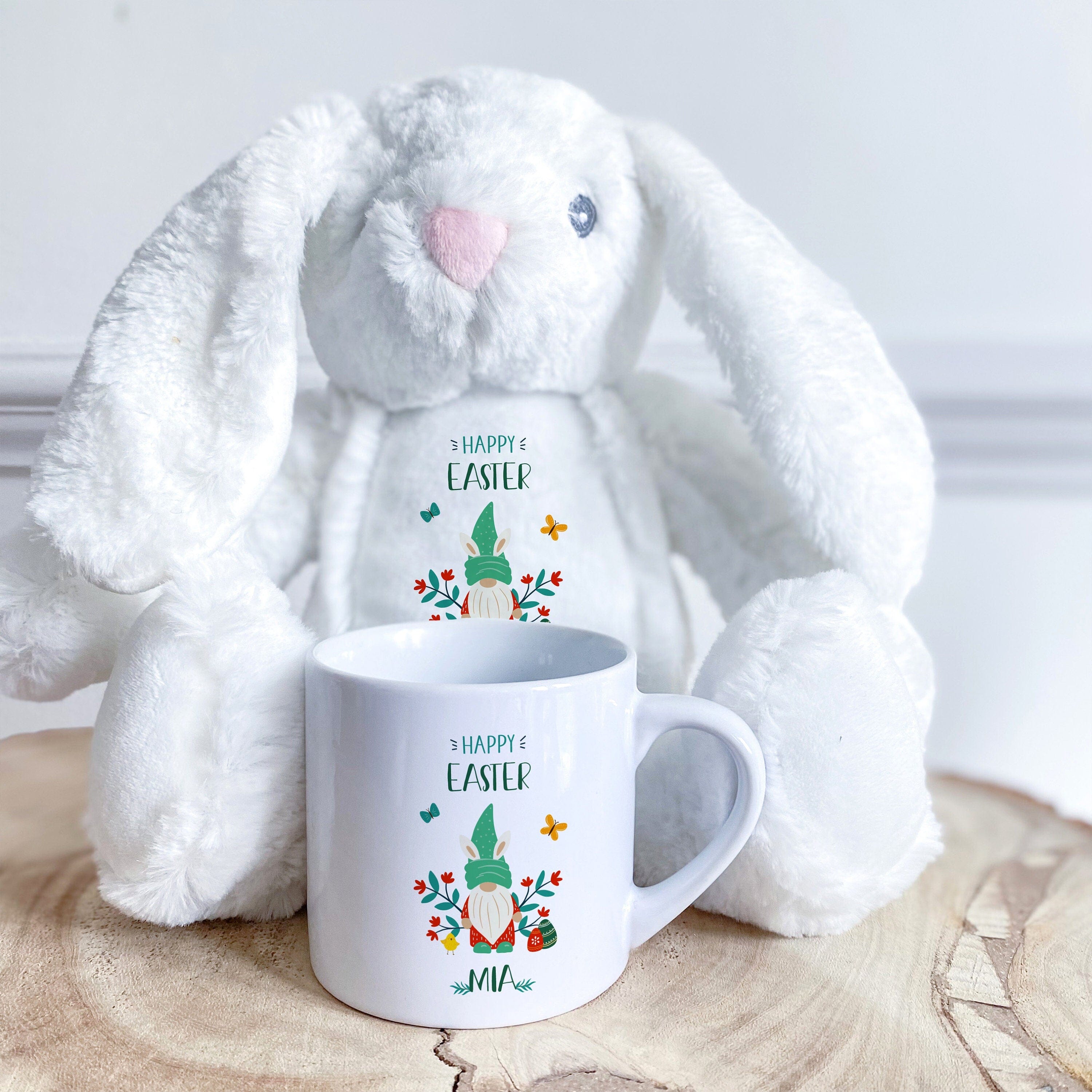 Personalised Kids Gnome Mug with name, 6oz Cute Floral First Easter Mug, Christmas Birthday Gift For Children's