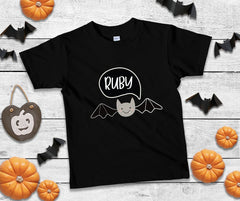 Personalised kids Halloween T-Shirt, Little bat, Boy or girl cute Halloween shirt with name