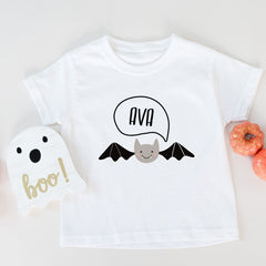 Personalised kids Halloween T-Shirt, Little bat, Boy or girl cute Halloween shirt with name