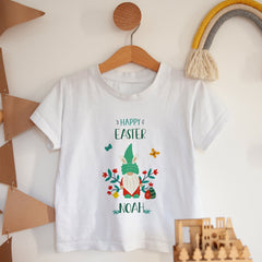 Personalised Kids Happy Easter T-Shirt, Gnome design for boys or girls, Children's tshirt