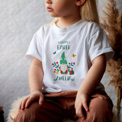 Personalised Kids Happy Easter T-Shirt, Gnome design for boys or girls, Children's tshirt