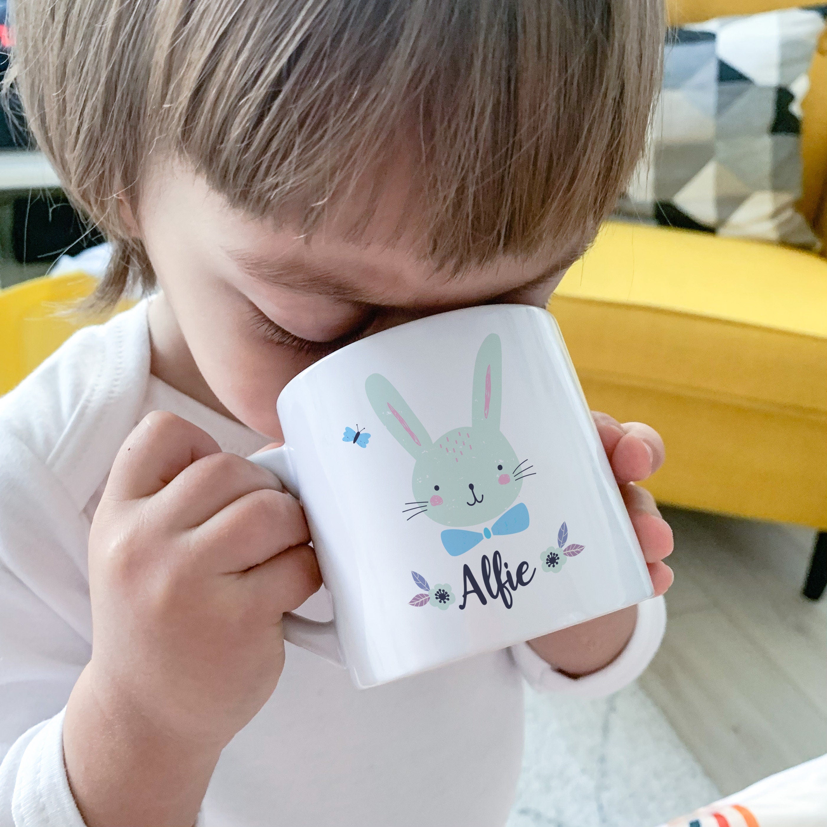 Personalised Kids Mug with name, Rabbit Mug, Easter Bunny Birthday Gift For Kids