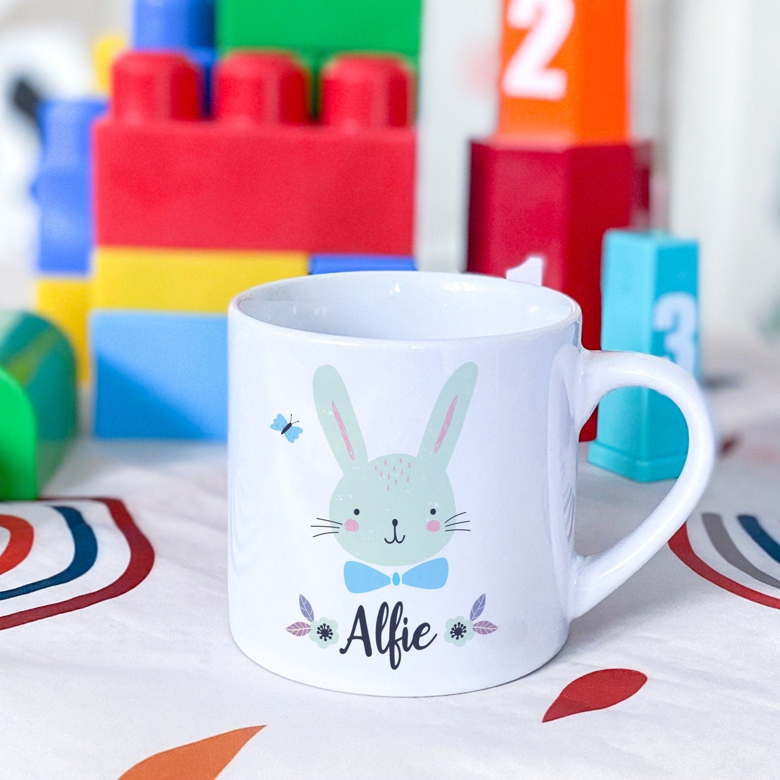 Personalised Kids Mug with name, Rabbit Mug, Easter Bunny Birthday Gift For Kids