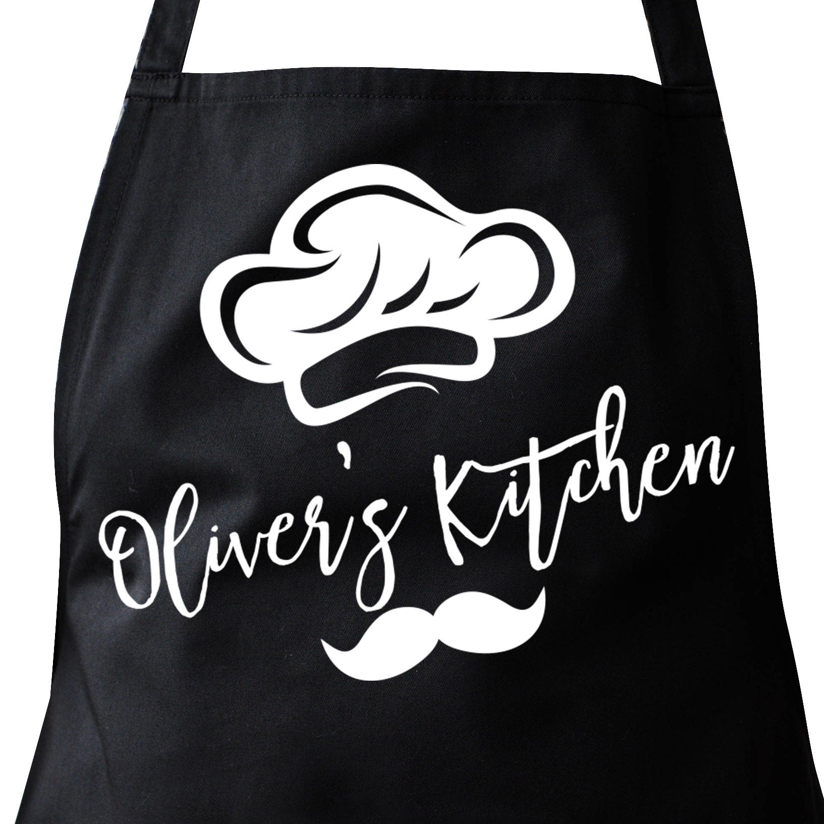 Personalised kitchen apron for men with name chef hat moustache, Gift for Him