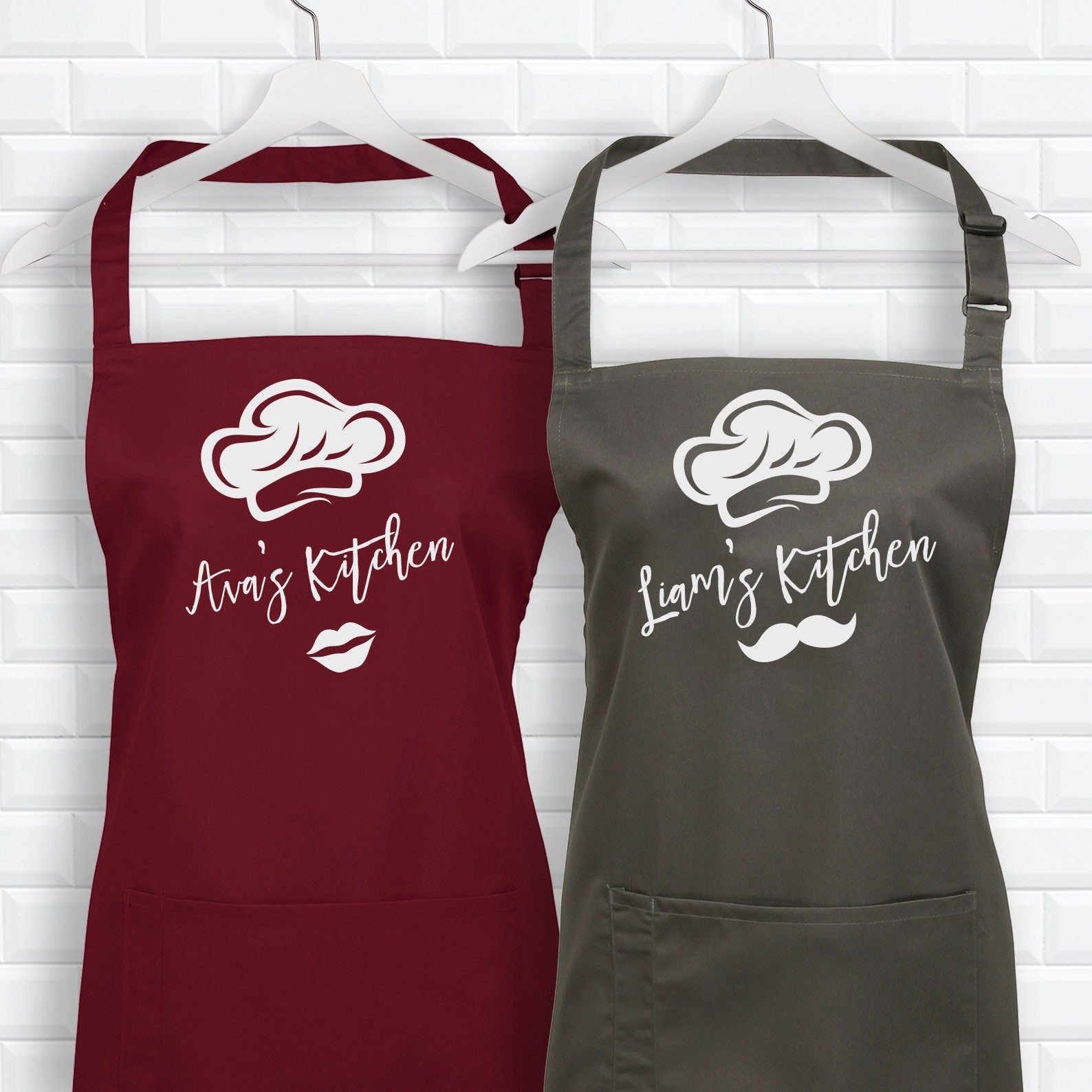 Personalised kitchen apron for woman with name chef hat lips, Gift for Her