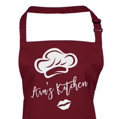 Personalised kitchen apron for woman with name chef hat lips, Gift for Her