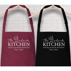 Personalised kitchen apron with family name and est date, Couple Christmas Gift, Gift for her, Gift for him
