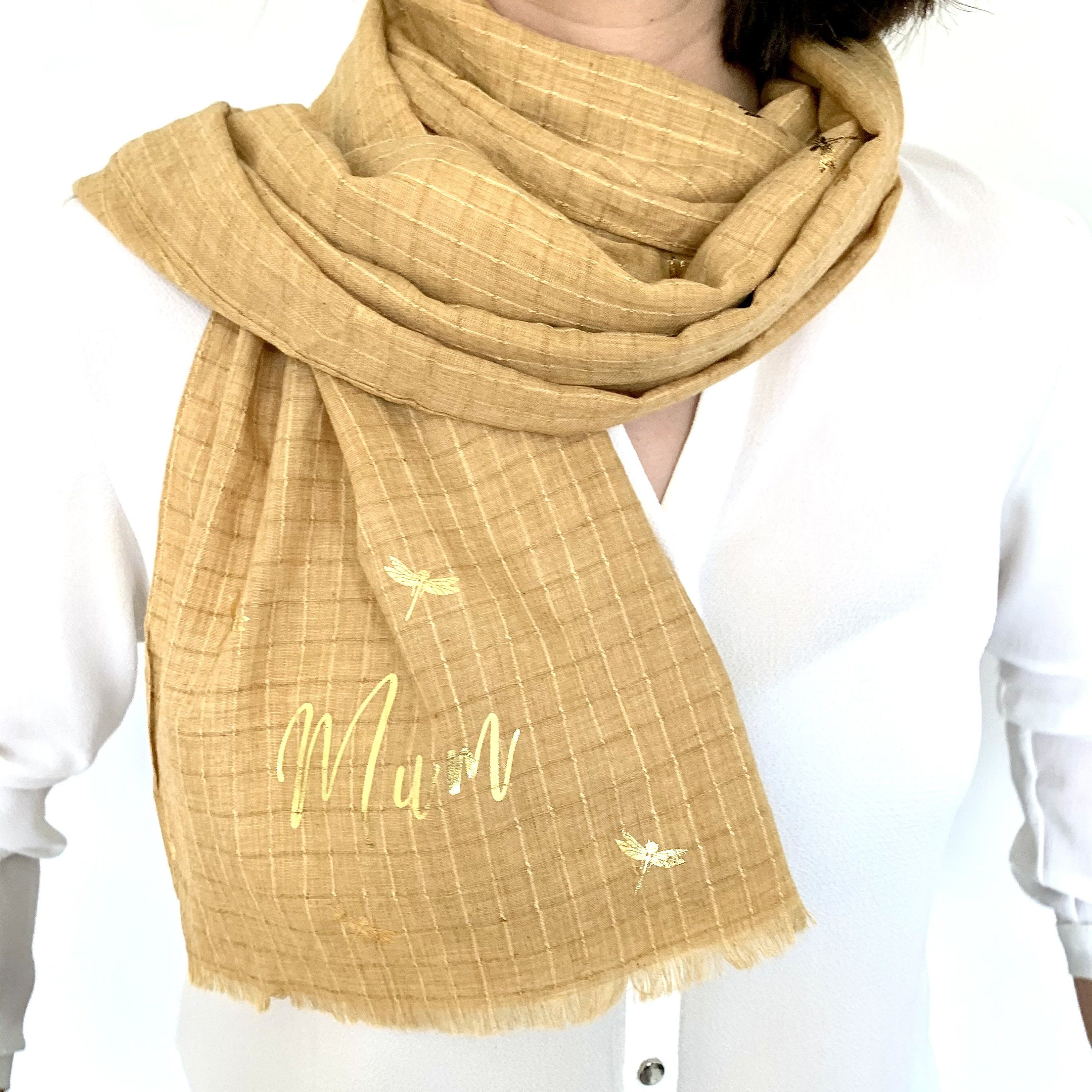 Personalised large and soft scarf, Gift for her, mum, Foil dragonfly print scarf, Scarves for women