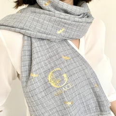 Personalised large and soft scarf, Gift for her, mum, Foil dragonfly print scarf, Scarves for women