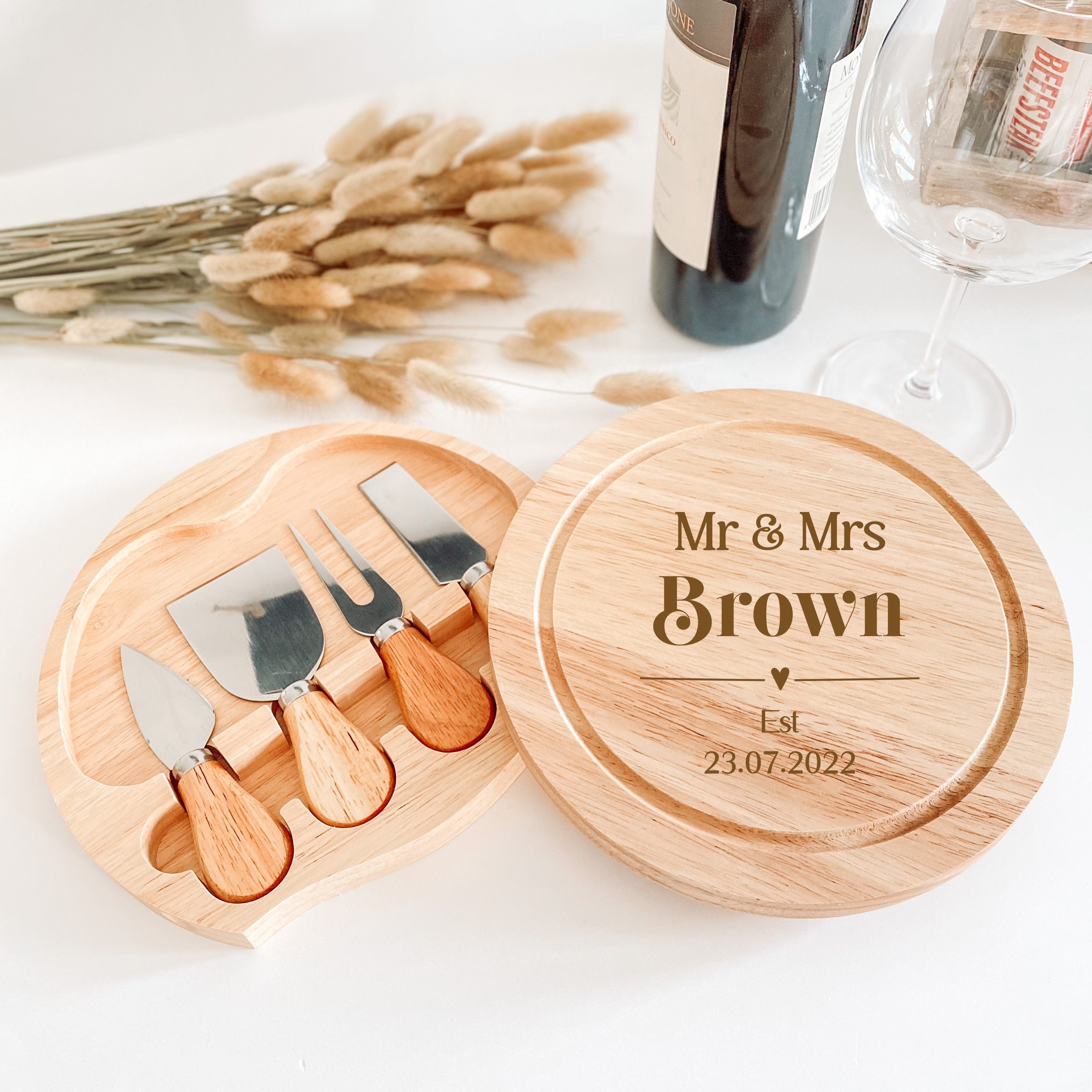 Personalised Laser Engraved Cheeseboard, Wedding Gift With Names, Mr And Mrs, Wife Husband