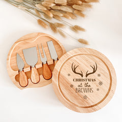 Personalised Laser Engraved Christmas Cheeseboard, Christmas Gift With Last Name, First Christmas As A Mr Mrs